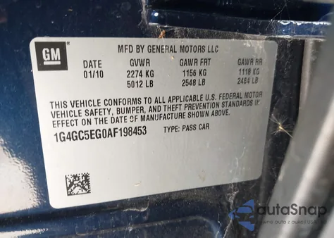 2010 Buick Lacrosse Cxl из США, поврежденный, VIN 1G4GC5EG0AF198453